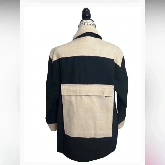 VENUS IMPORTS JACKET OVERSIZED BLACK & TAN POCKETS  LONG SLEEVE SIZE MEDIUM - Picture 4 of 16